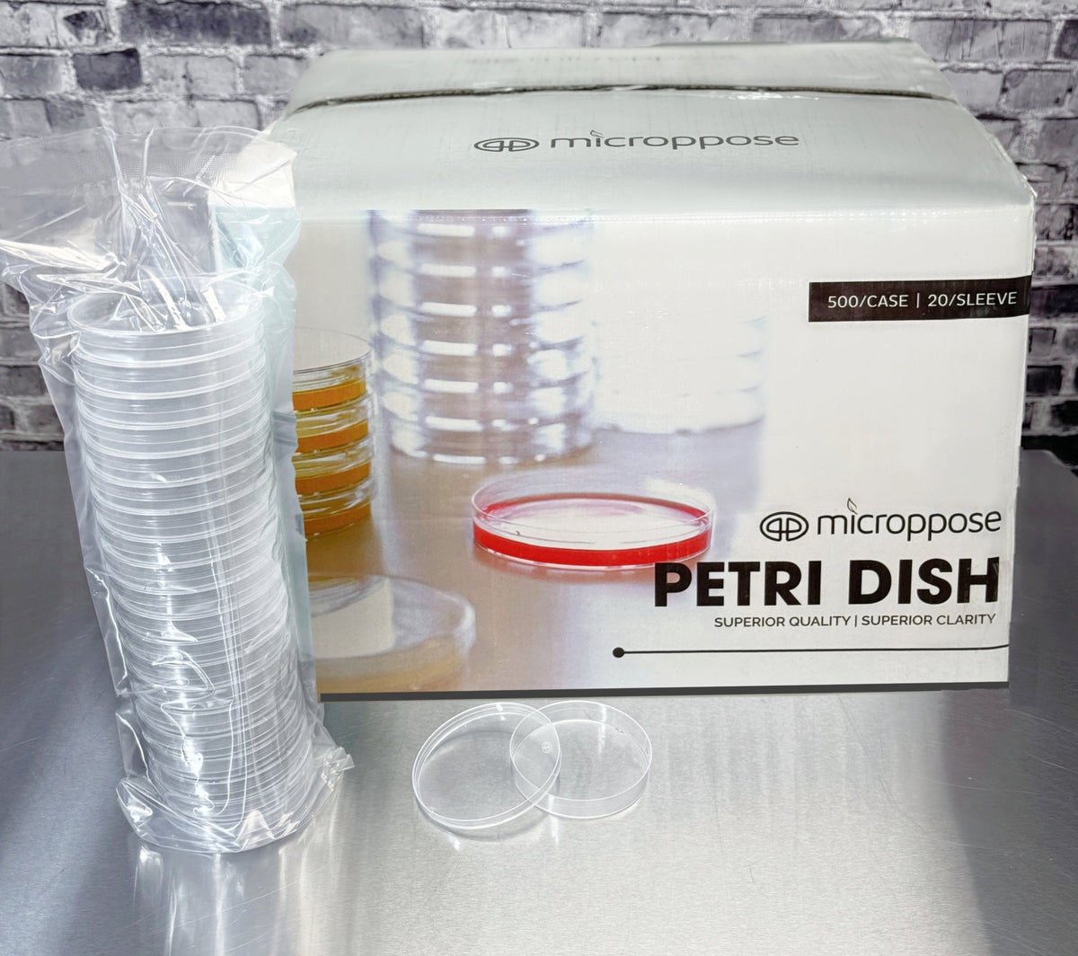 Microppose Petri Dishes 90mm x 15mm Plates | Vented Lid | Polystyrene Sterile |500-Pack - Image 1