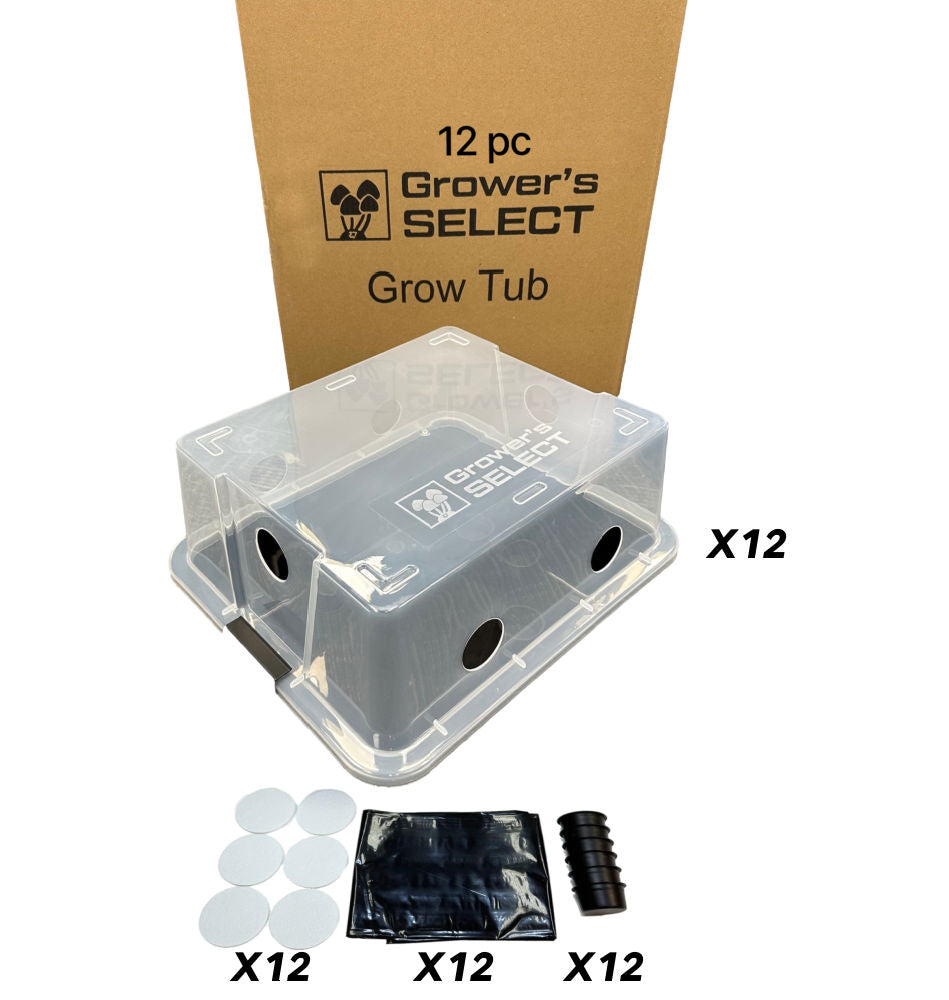 Wholesale Lot Grower's Select Monotub Fruiting Chambers with Filter Disks and Liners (12-Pack) - Image 1