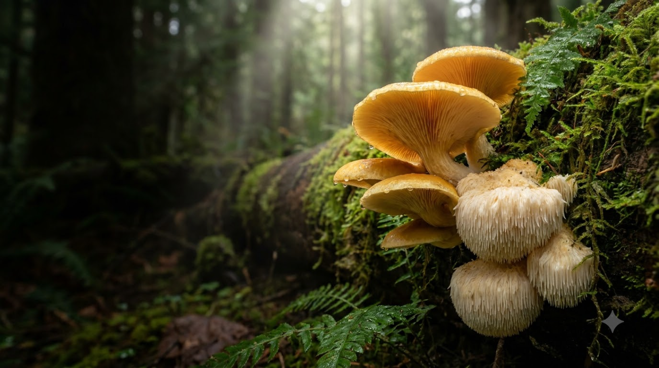 Mushroom Harvest in Pacific Northwest Forest